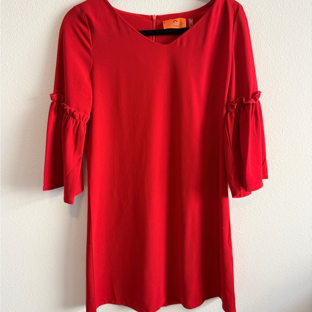 Patrizia Luca Vibrant Red Long Sleeve Dress